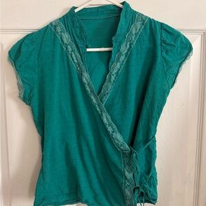 Teal Lace Trim Wrap Top